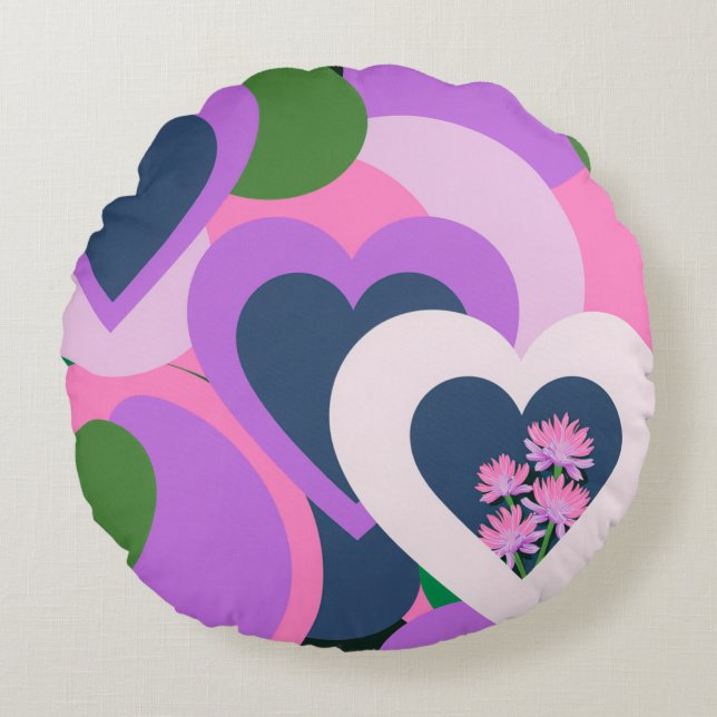 Playful Abstract Heart Round Pillow (Front)