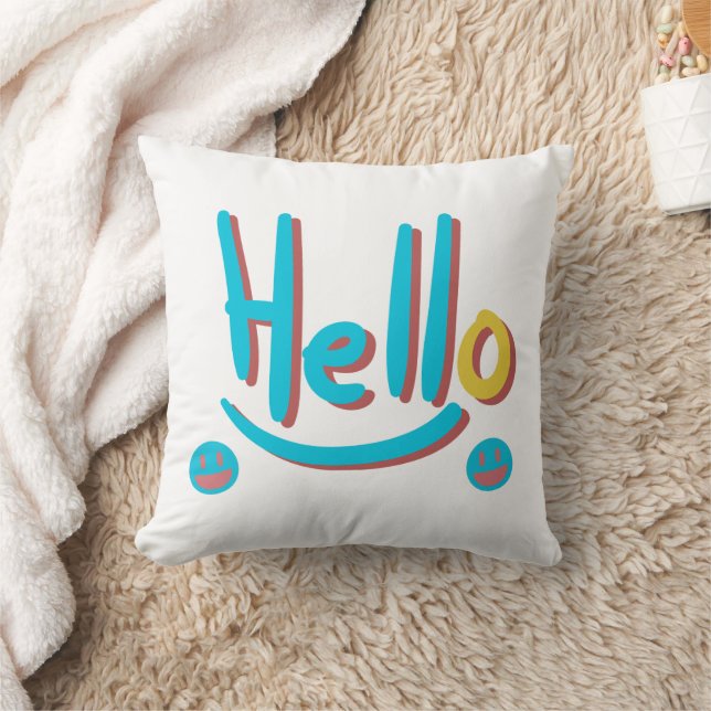 Playful Abstract Hello Pattern Art Throw Pillow (Blanket)