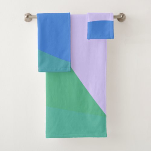 Playful Abstract Pastel Color Block Lavender Green Bath Towel Set