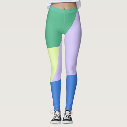 Playful Abstract Pastel Color Block Lavender Green Leggings
