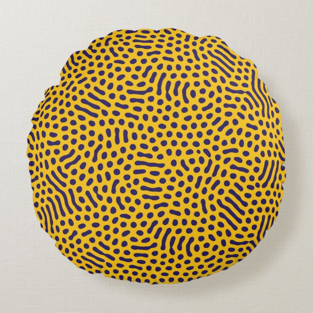 Playful Abstract Pattern: Navy Dots on Yellow Back Round Pillow (Front)