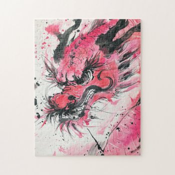 Playful Abstract Pink And Black Chinese Dragon Jigsaw Puzzle by Ilze_Lucero_Photo at Zazzle