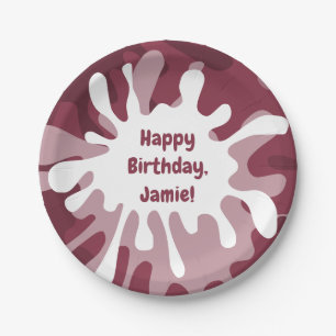 Playful Abstract Red Splatter Painting Birthday Paper Plates