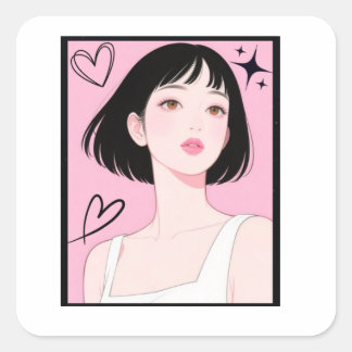 Playful & Aesthetic: Cute Kawaii Girl Pink Aesthet Square Sticker
