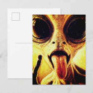 Playful Alien Portrait in Oil Paint Postcard