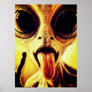 Playful Alien Portrait in Oil Paint Poster