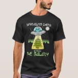 Playful Alien Stealing Christmas Tree Festive Fun  T-Shirt