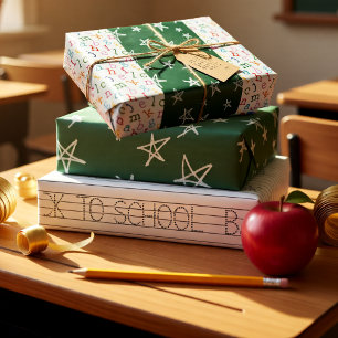 Playful Alphabet & Chalkboard Stars Teacher Wrapping Paper Sheets