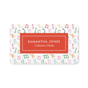 Playful Alphabet Substitute Teacher Contact Info Business Card
