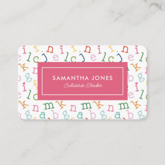 Playful Alphabet Substitute Teacher Contact Info Business Card