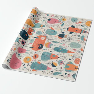 Playful and colorful doodle-style patterns wrapping paper