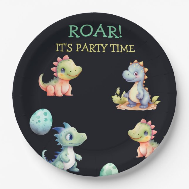 Playful and cute dinosaur Personalized Paper Plates (Front)