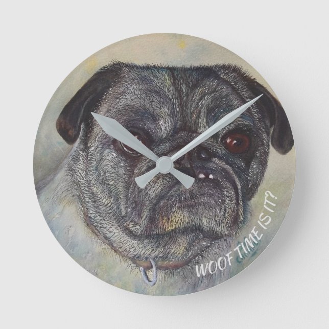 PLAYFUL AND CUTE PUG ROUND CLOCK (Front)