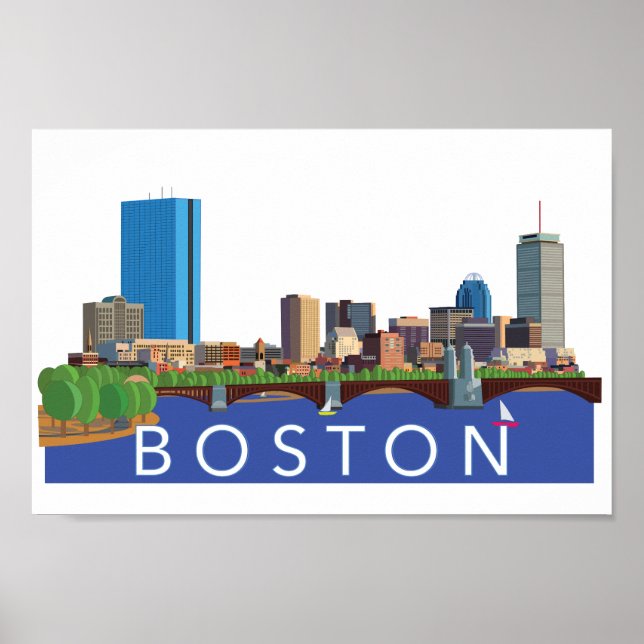 Playful and Unique Illustration Boston Skyline Poster (Front)
