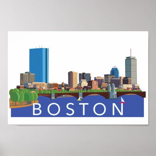 Playful and Unique Illustration Boston Skyline Poster ...