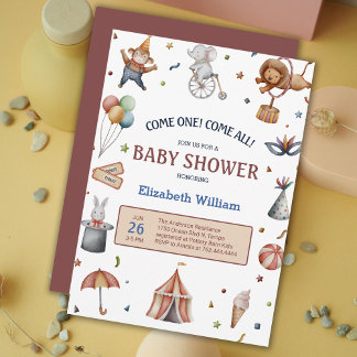 Playful Animals Circus Parade Baby Shower Invitation