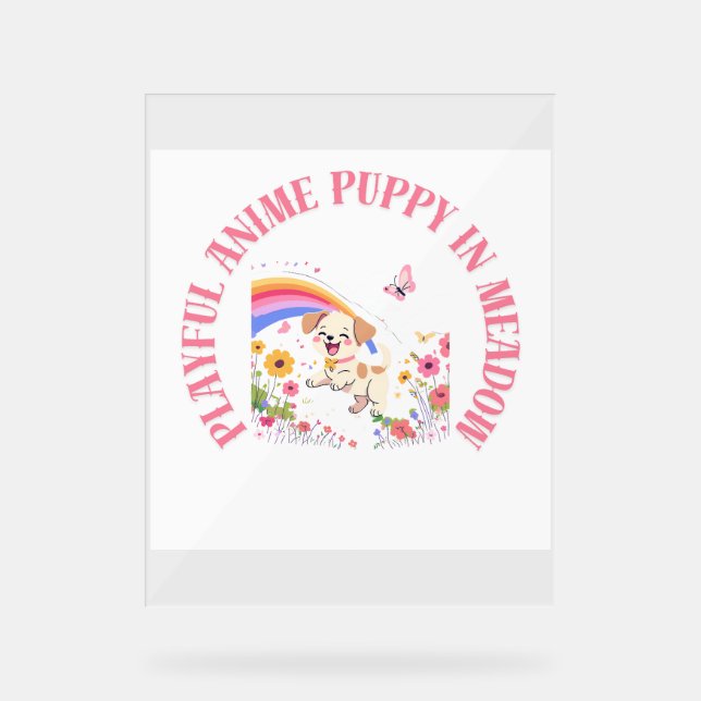 Playful Anime Puppy in Meadow Poster (Front)