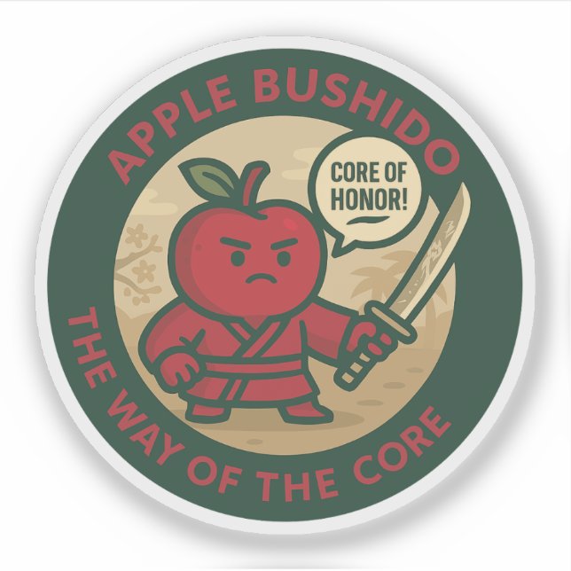 Playful Apple Samurai Discipline  Sticker (Front)