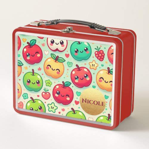 Playful Apples Delight Your Text Metal Lunch Box