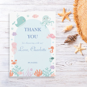 Playful Aqua Underwater Ocean Animals Baby Thank You Card