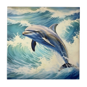 Playful Aquatic Dolphin Ceramic Tile