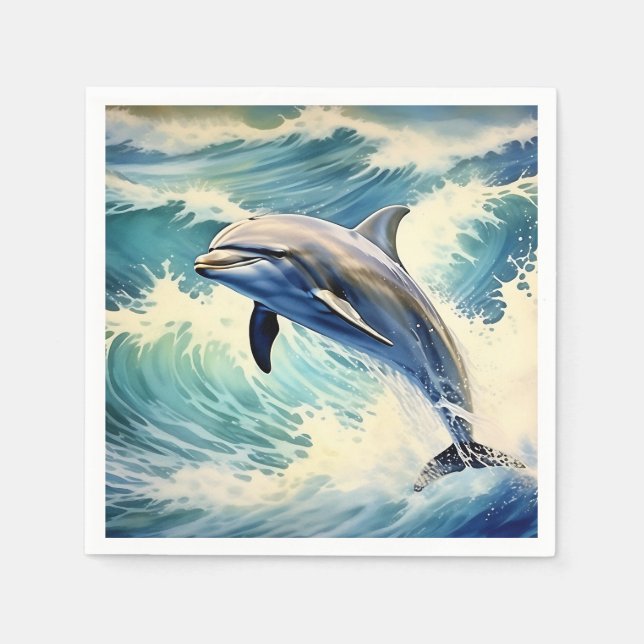 Playful Aquatic Dolphin Napkins (Front)