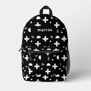 Playful artistic black and white w/ name printed backpack