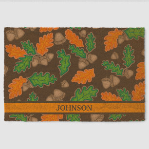 Playful Autumn Green Orange Leaves Fiber Doormat