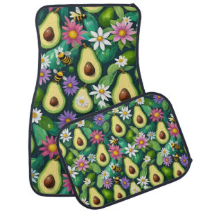 Playful Avocados With Bees and Flowers Car Floor Mat