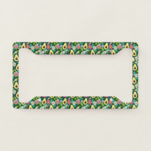Playful Avocados With Bees and Flowers License Plate Frame