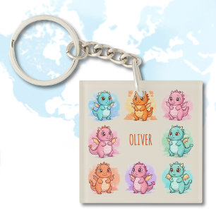 Playful Baby Dragons Personalized Keychain