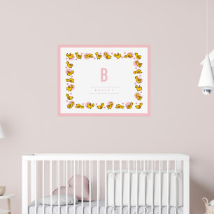 Playful Baby Ducks Pink Monogram Nursery Wall Art