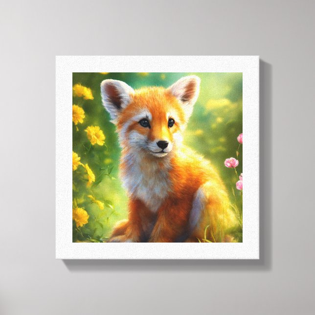 Playful Baby Fox Meadow Canvas Print (Front)