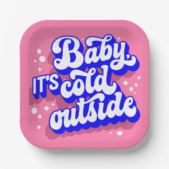 Playful Baby, It’s Cold Outside Winter Design Paper Plates (Front)
