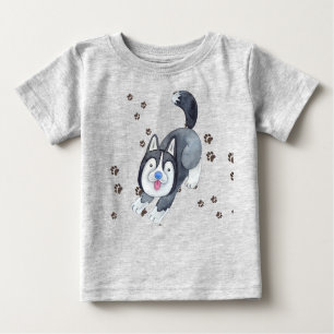 Playful Baby Siberian Husky Puppy Dog Making Track Baby T-Shirt