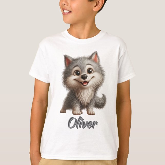 Playful Baby Wolf - Customizable Kids' T-Shirt (Front)