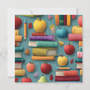 Playful Back-to-School Design with Books and Apple Holiday Card
