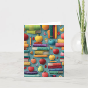 Playful Back-to-School Design with Books and Apple Holiday Card