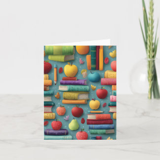 Playful Back-to-School Design with Books and Apple Holiday Card