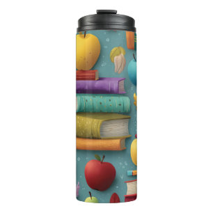 Playful Back-to-School Design with Books and Apple Thermal Tumbler