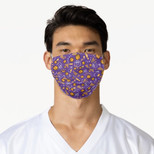 Playful Basketball All_over Gold on Purple Adult Cloth Face Mask