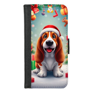 Playful Basset Hound Dog Celebrating Christmas iPhone 8/7 Wallet Case