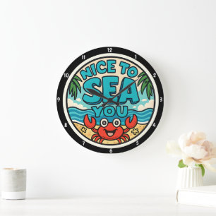 Playful Beach-Themed Vibrant Colors Sea Motif Large Clock