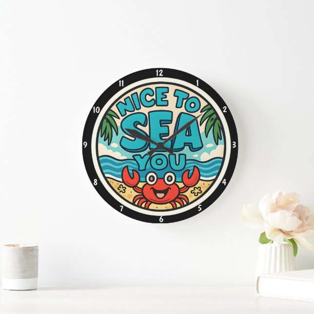 Playful Beach-Themed Vibrant Colors Sea Motif Large Clock (Home)