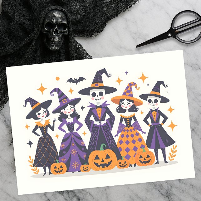 Playful Bewitching Witches and Skeletons Halloween Tissue Paper (Creator Uploaded)