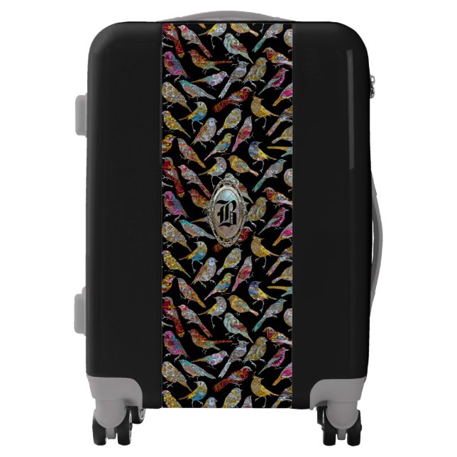 Playful Birds Elegant Monogram Luggage (Front)