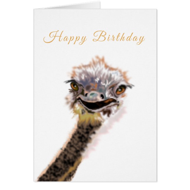 Playful Birthday Card Happy Ostrich - Smile (Front)