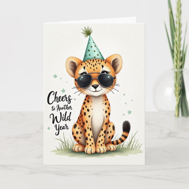 Playful Birthday Feline Hat Card (Front)