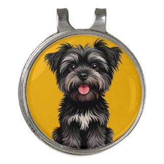 Playful Black And Gray Terrier Puppy Portrait Golf Hat Clip