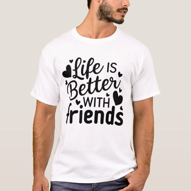 Playful Black and White Heart Friendship Script T-Shirt (Front)